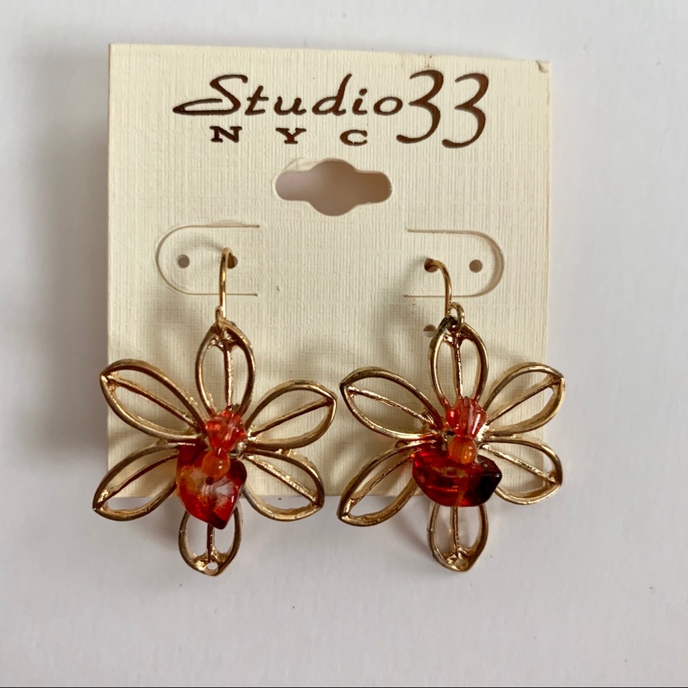 Anthro inspired Flower Wire Drop Earrings